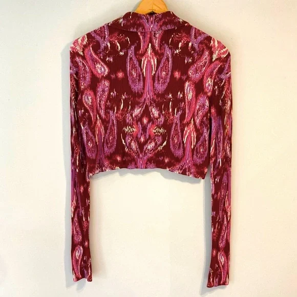 Free People Cherie ribbed v neck sweater in wine abstract swirl paisley print - Picture 5 of 8